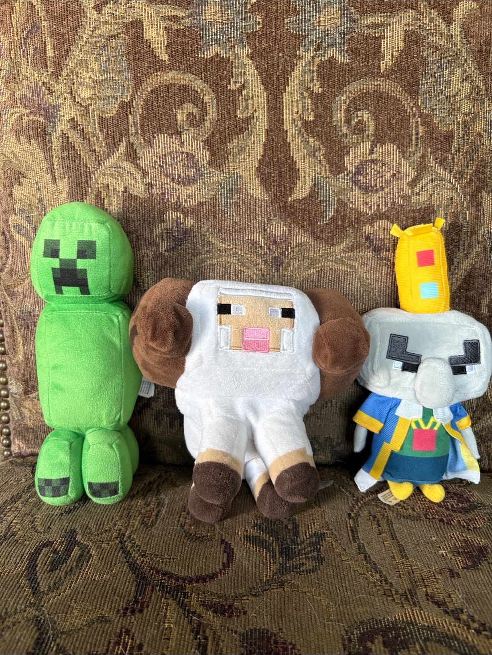 Green Creeper, White Sheep & Multicolor Villager Plush Toy Set